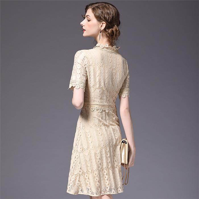 back of v neck lace short sleeved dress